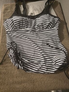 Black & White Striped Tankini Swimsuit